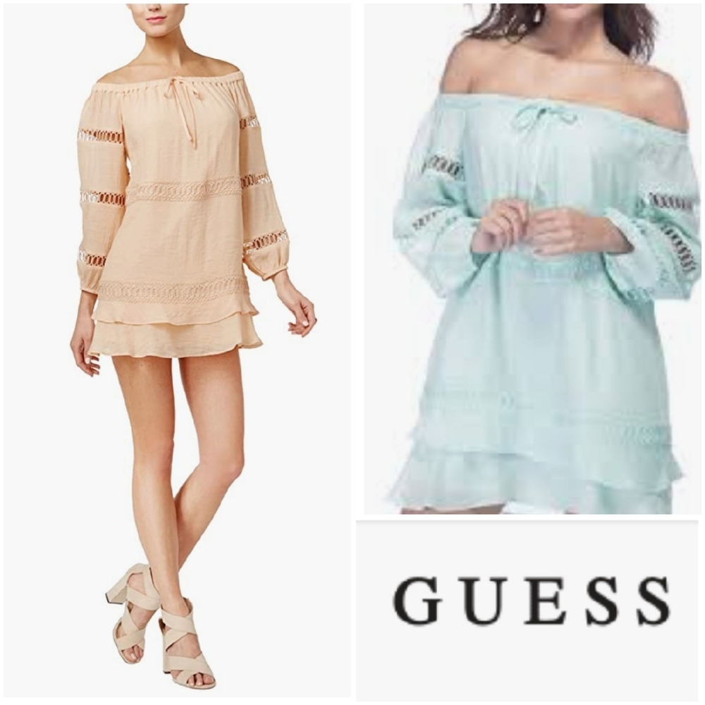 Guess Womens Pullover Off-The-Shoulder T-Shirt Dress, XS, peach colour